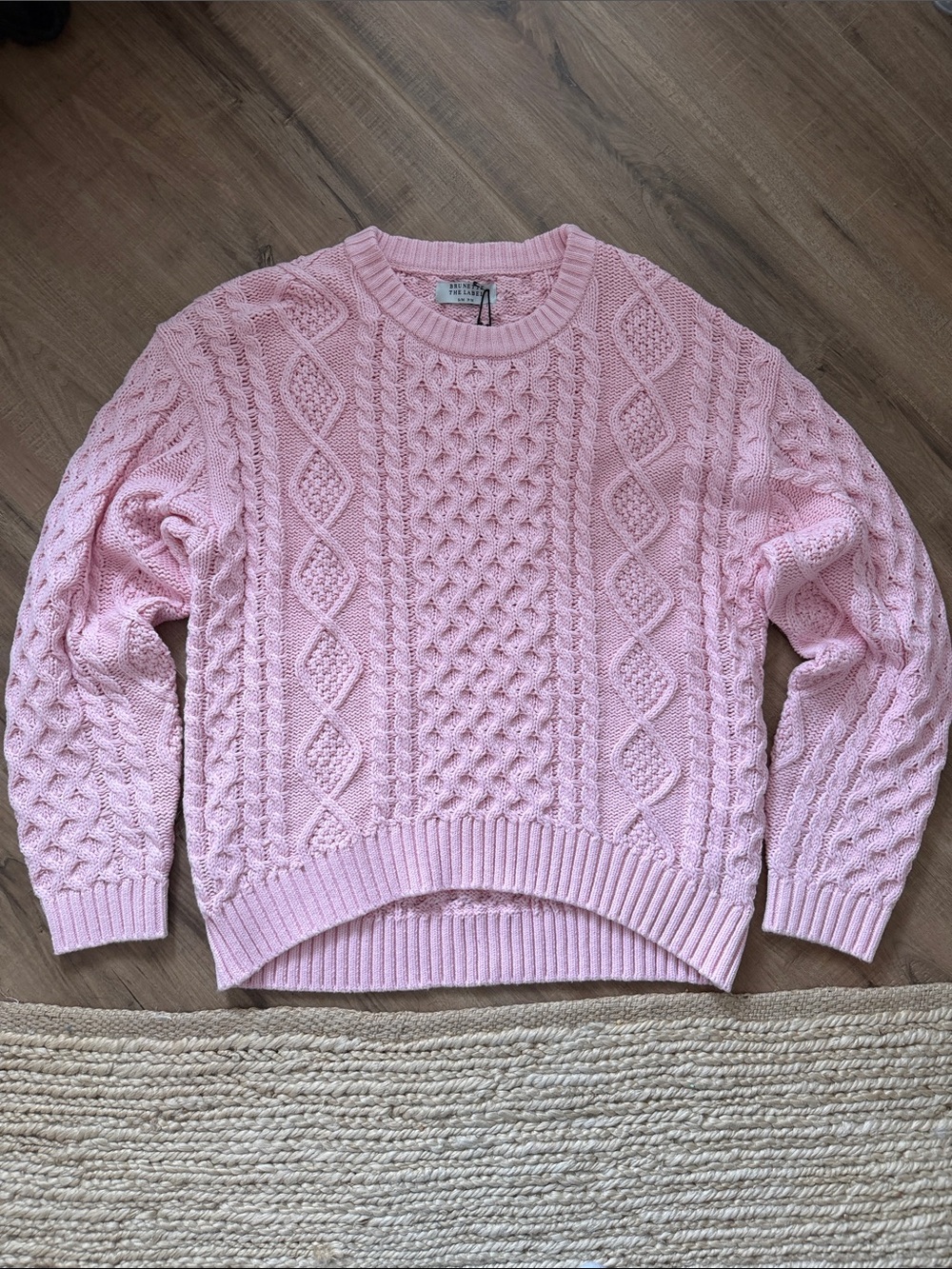 Brunette The Label Pink Cable Knit Crewneck Sweater